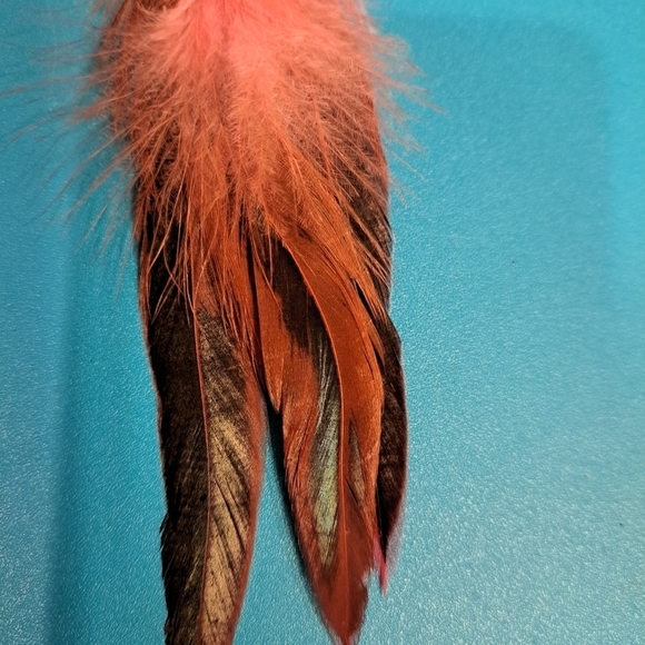 Handcrafted Pink Feathered and Beaded Pierced Hook Earrings - Picture 3 of 6